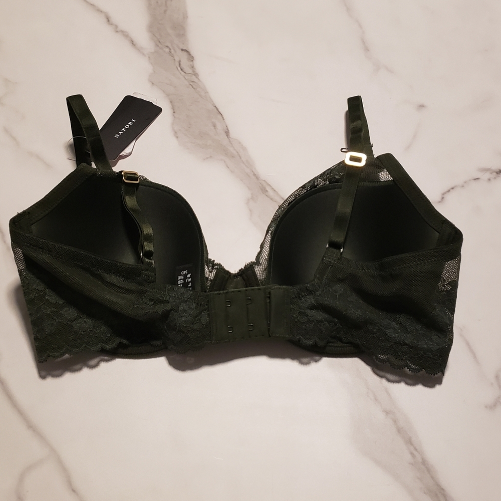 Natori Olive Green Lace Plunge Underwire Bra - Picture 3 of 5